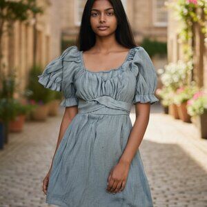 Trixx‎  Mini Dress Women’s SM Light Blue Puff Sleeve Ruched Waist Cottagecore